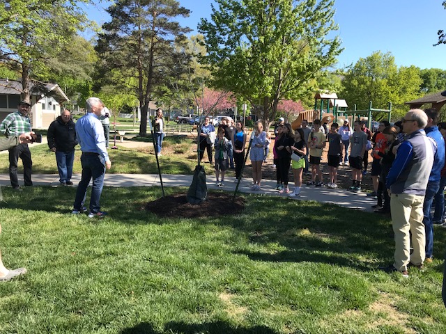 PV 2023 Arbor Day Event_Tree Board Chair Kevin Dunn addresses attendees_Porter Park_April 29 2023